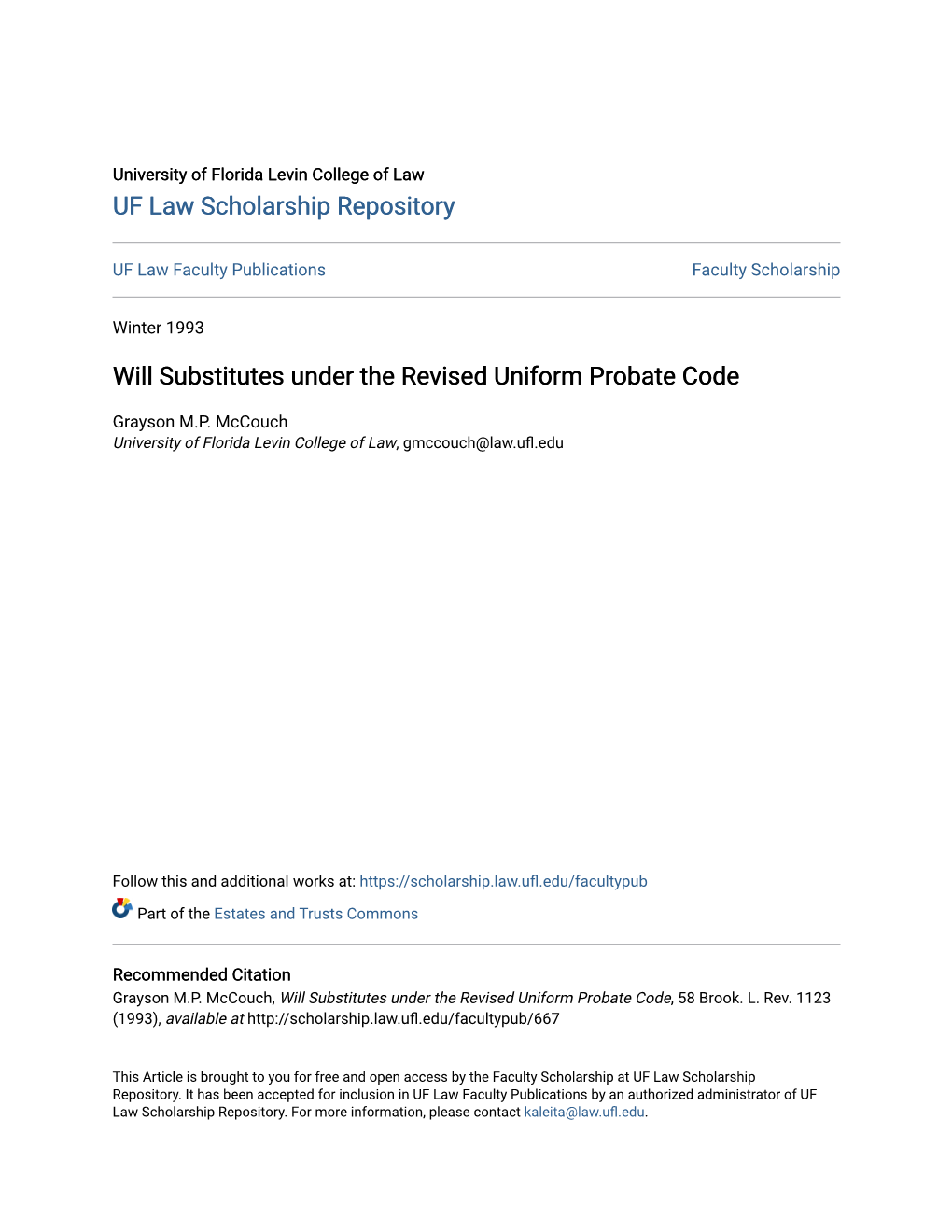 Will Substitutes Under the Revised Uniform Probate Code