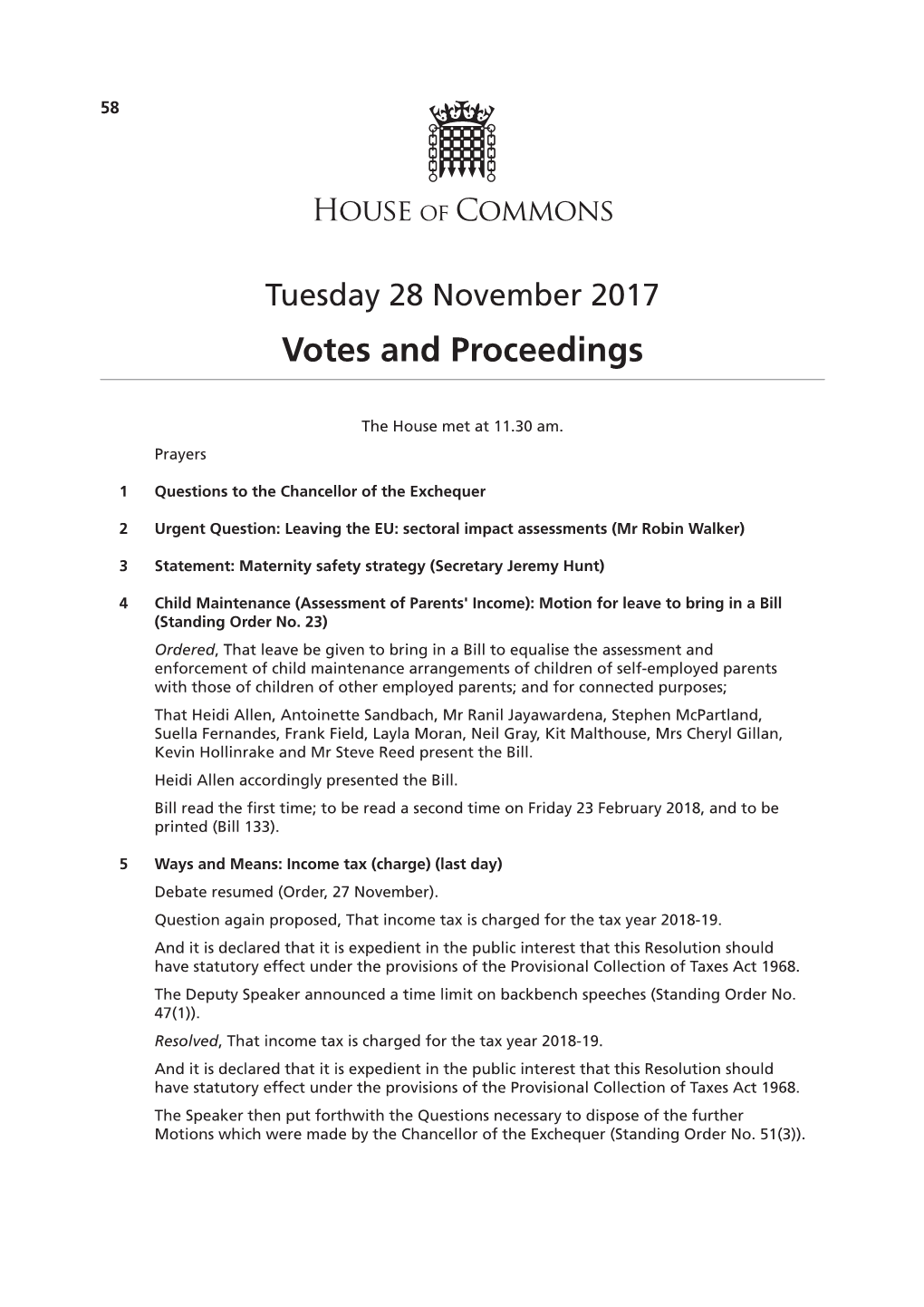 Votes and Proceedings