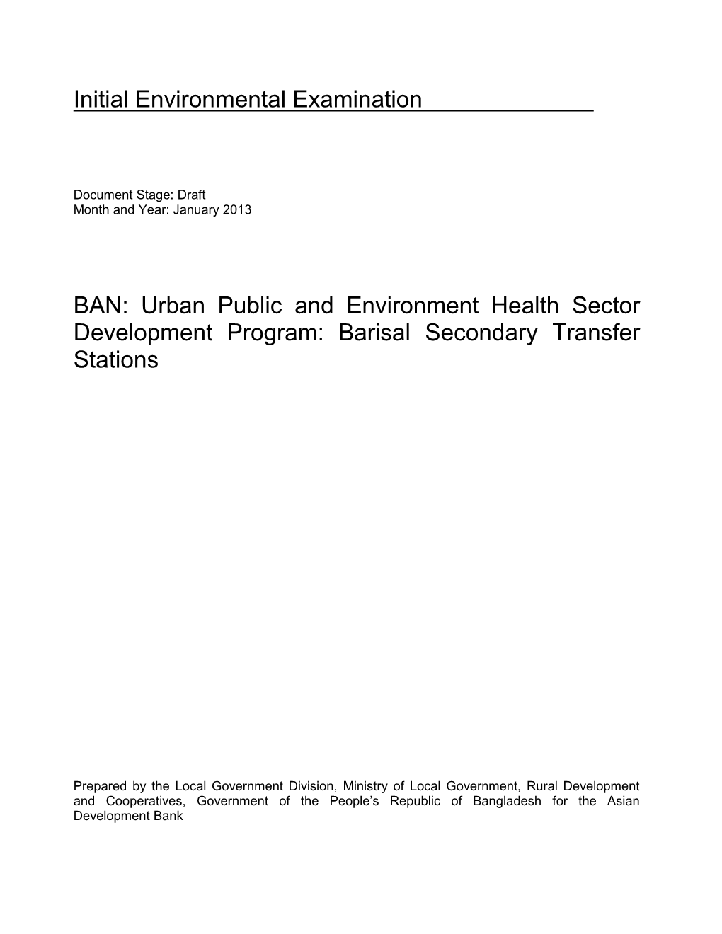 Initial Environmental Examination BAN: Urban Public And