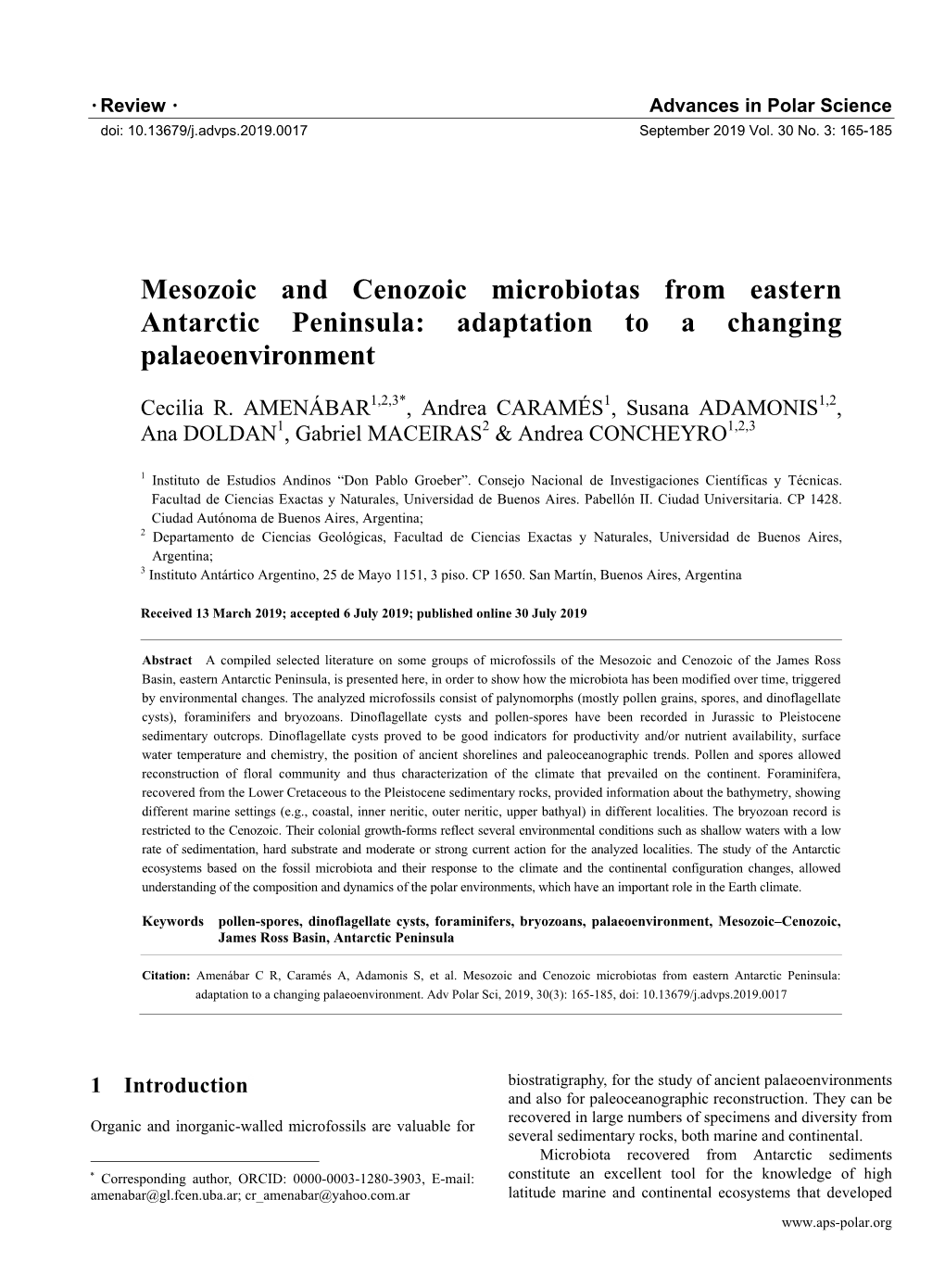 Mesozoic and Cenozoic Microbiotas from Eastern Antarctic Peninsula: Adaptation to a Changing Palaeoenvironment