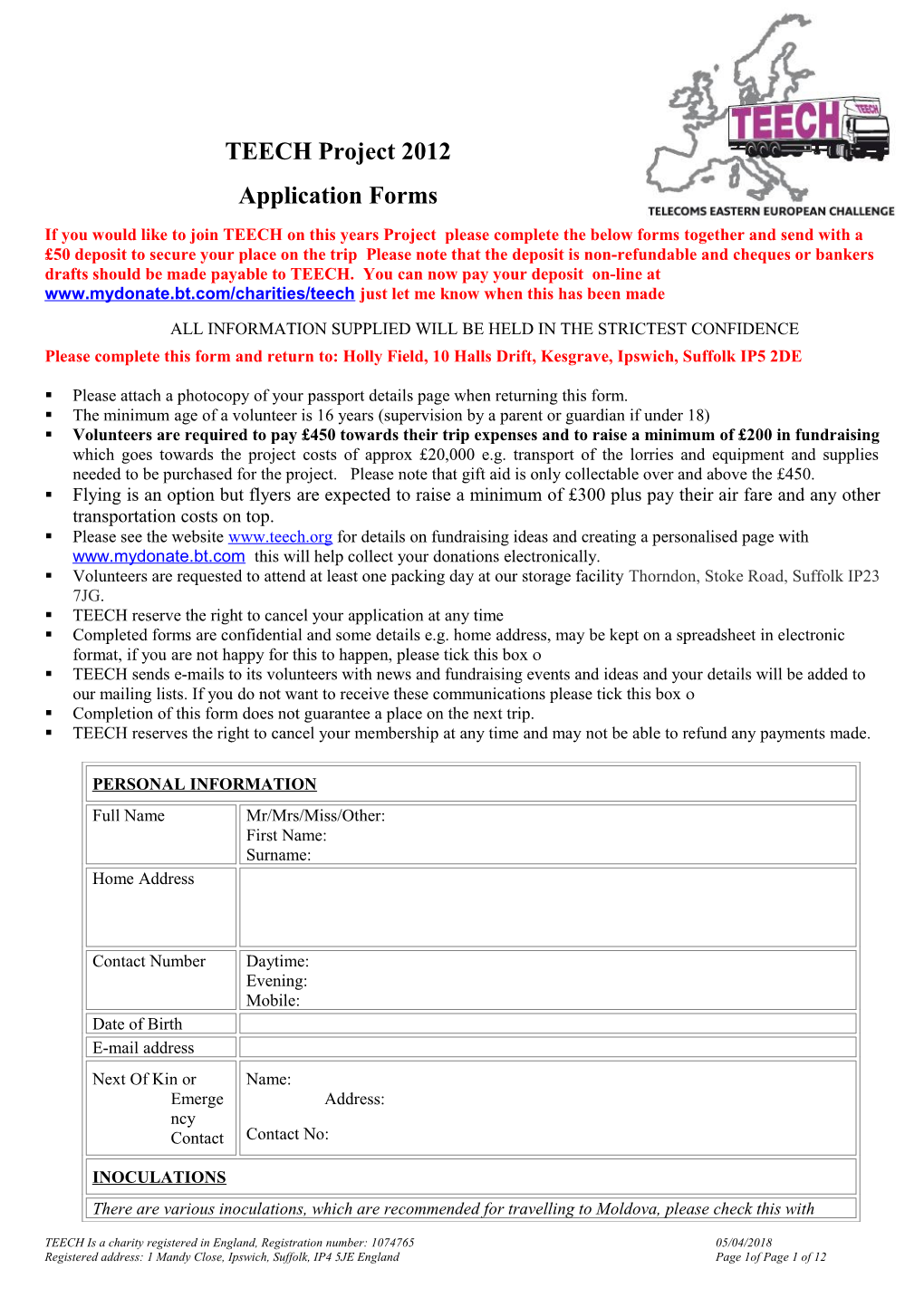 Teech Trip Application Form