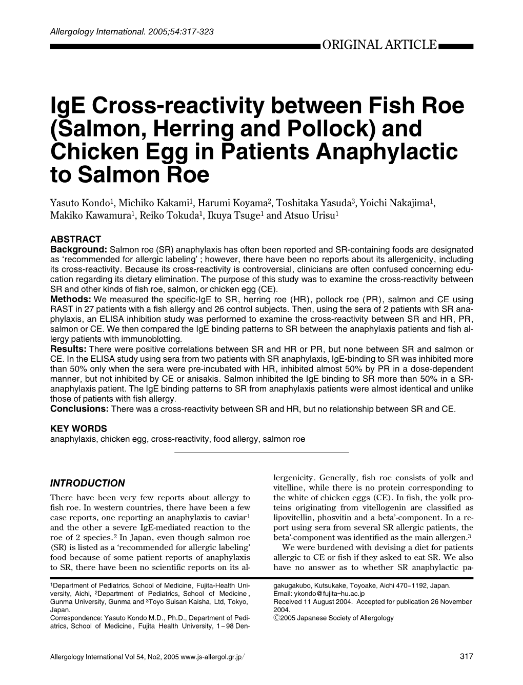 Ige Cross-Reactivity Between Fish Roe (Salmon, Herring and Pollock) and Chicken Egg in Patients Anaphylactic to Salmon Roe