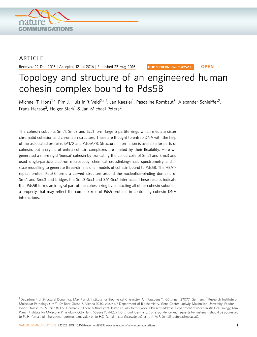 Topology and Structure of an Engineered Human Cohesin Complex Bound to Pds5b