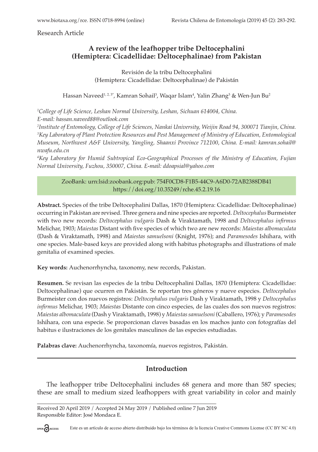 A Review of the Leafhopper Tribe Deltocephalini (Hemiptera: Cicadellidae: Deltocephalinae) from Pakistan