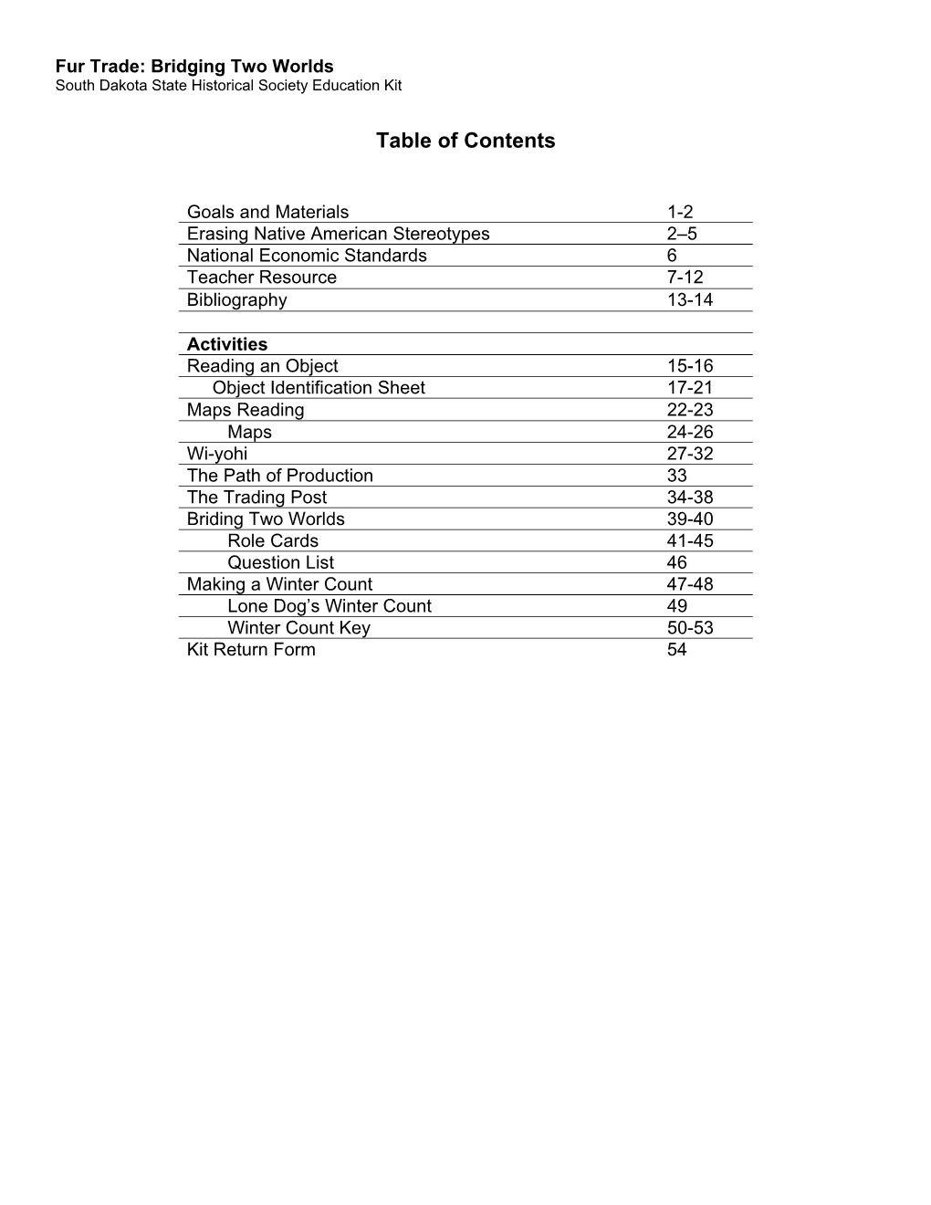 Table of Contents