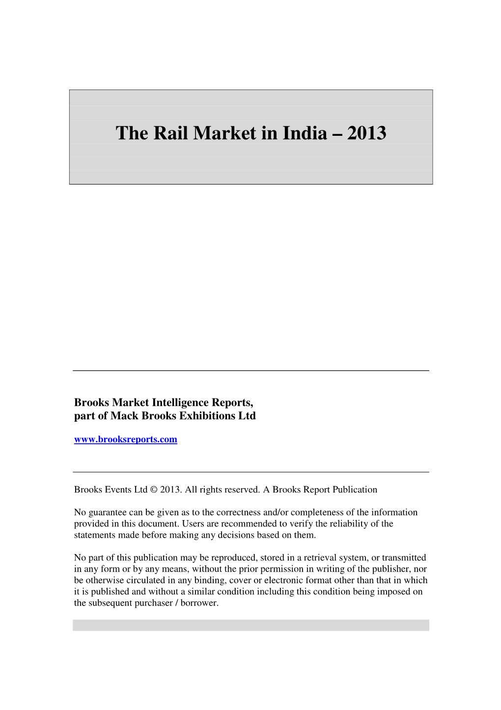 The Rail Market in India – 2013