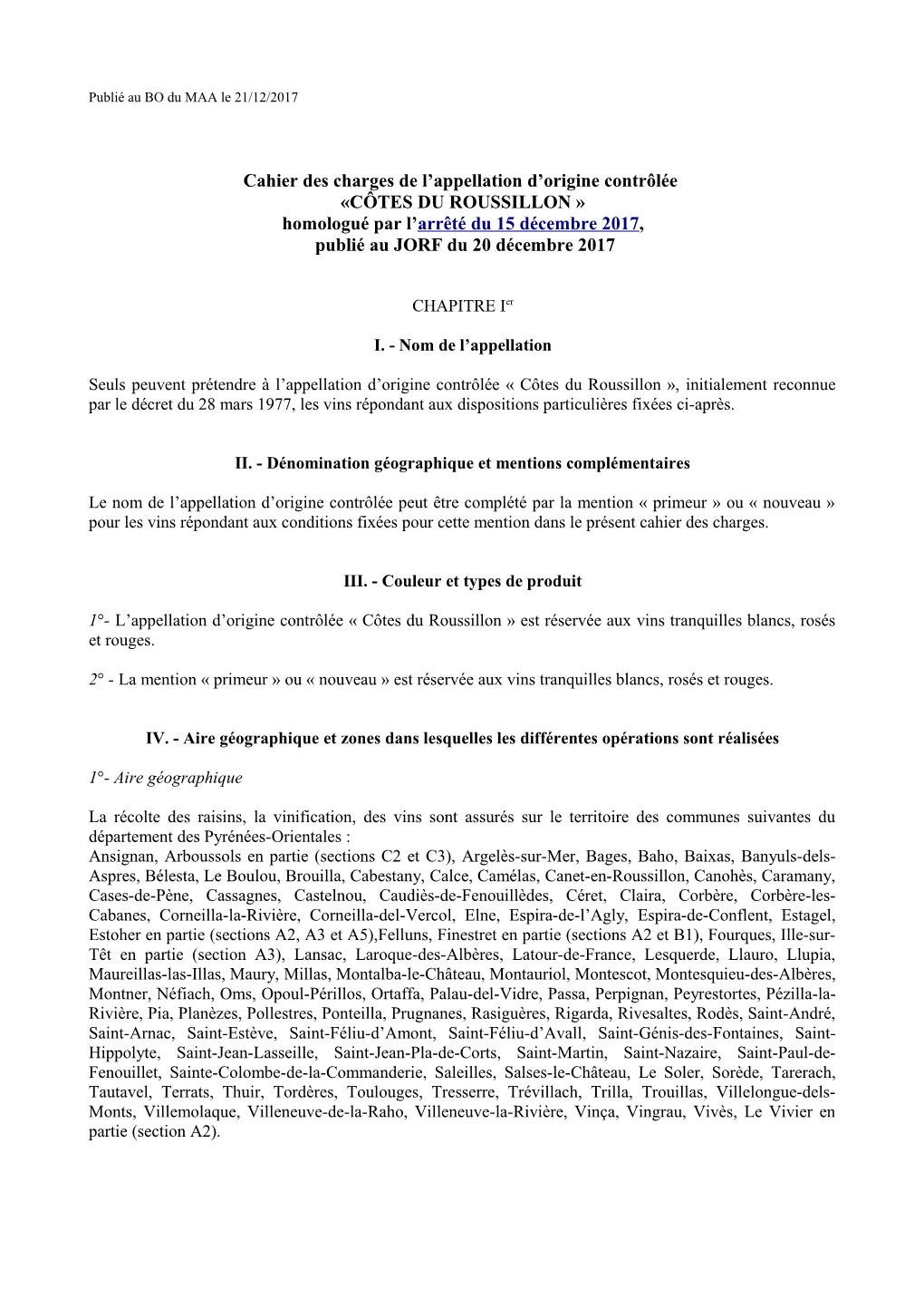 Cahier Des Charges De L'appellation D'origine Contrôlée