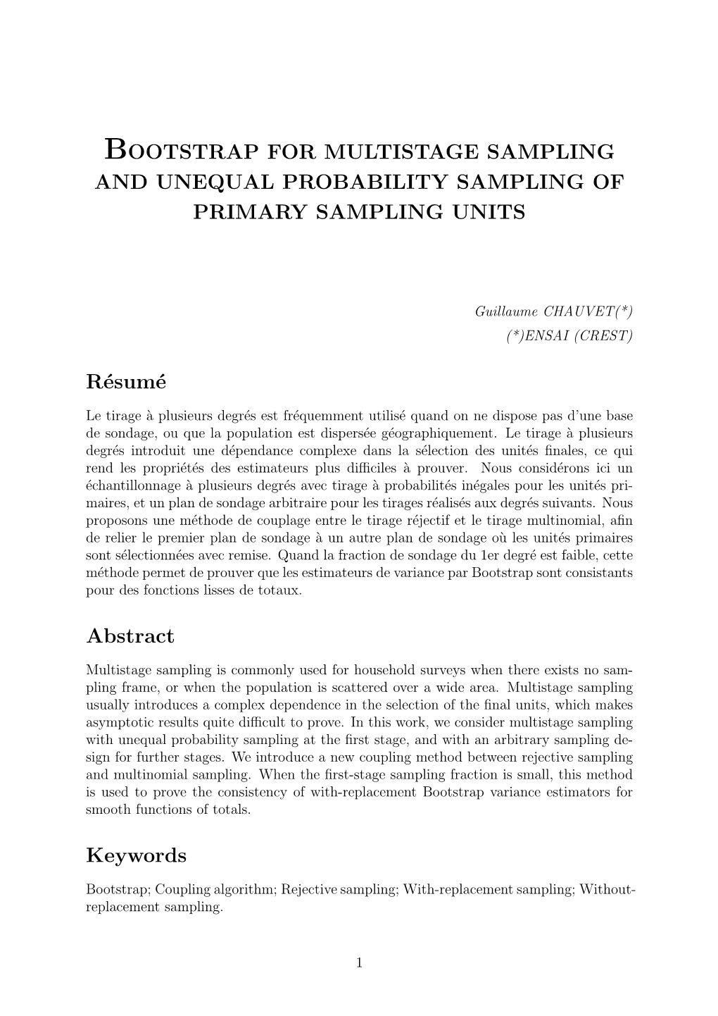 Bootstrap for Multistage Sampling and Unequal Probability Sampling of Primary Sampling Units