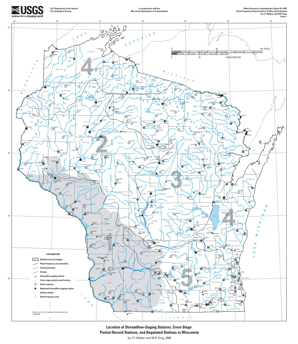 Location of Streamflow-Gaging Stations, Crest-Stage Partial-Record Stations, and Regulated Stations in Wisconsin by J.F