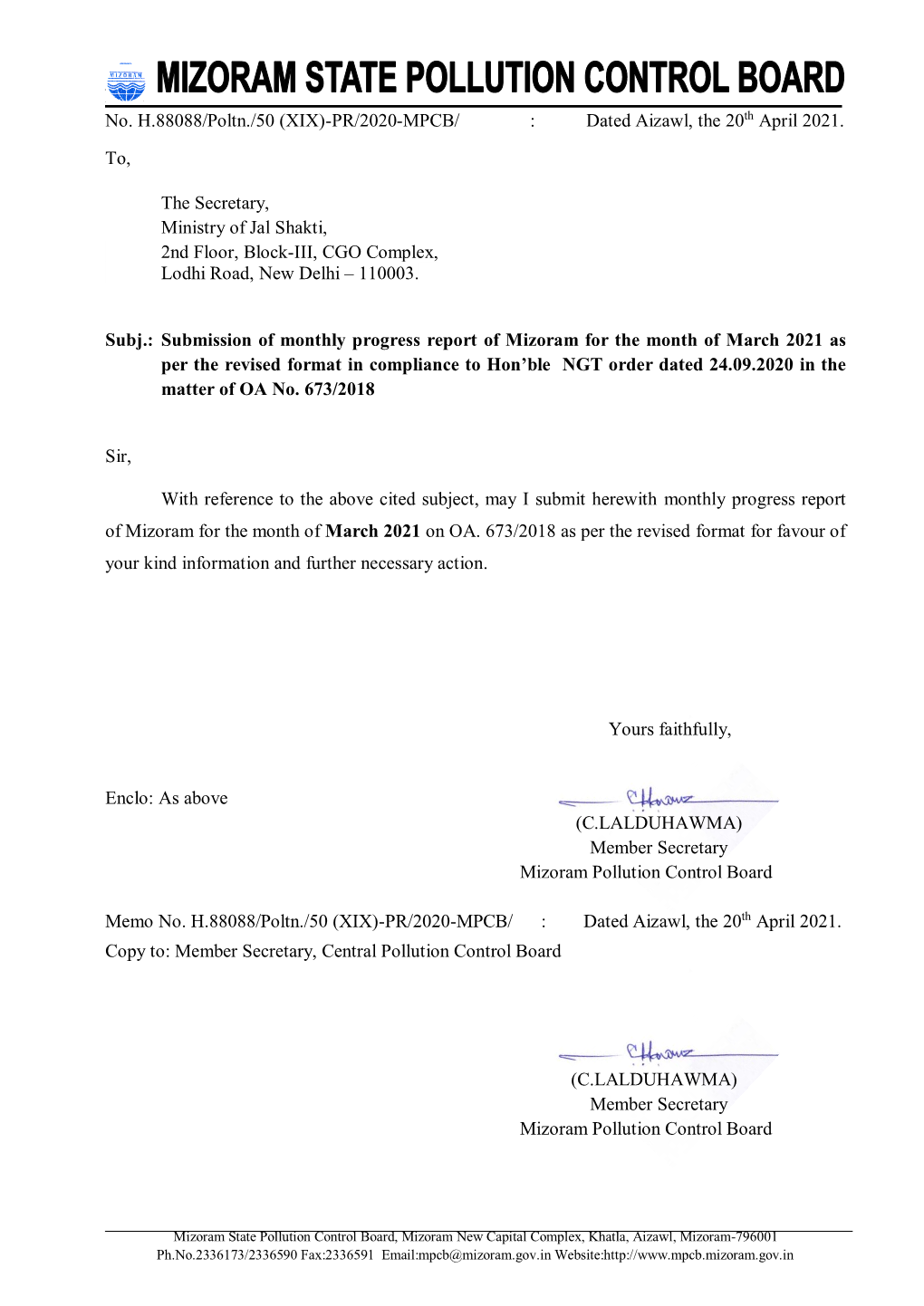 March 2021 As Per the Revised Format in Compliance to Hon’Ble NGT Order Dated 24.09.2020 in the Matter of OA No