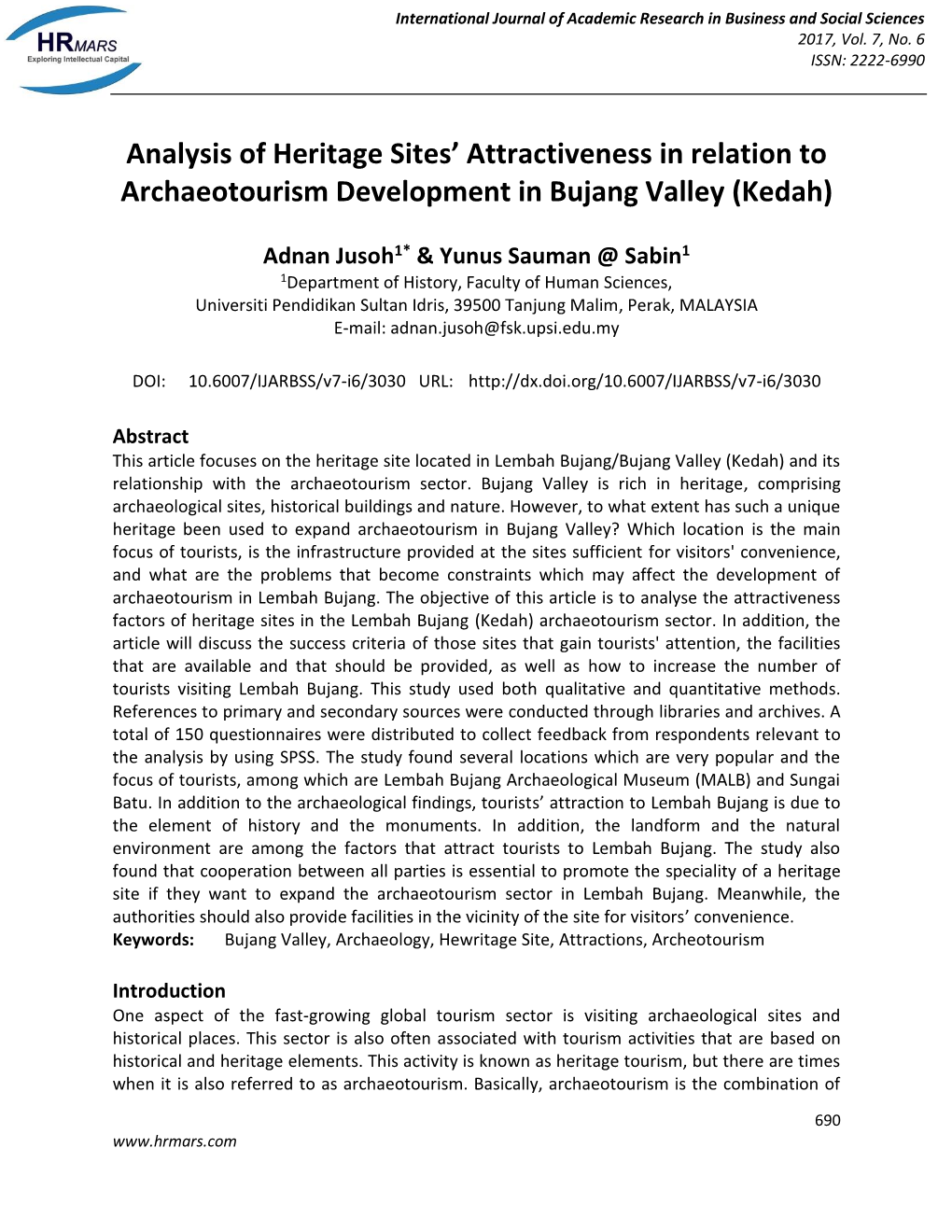 Analysis of Heritage Sites' Attractiveness in Relation To