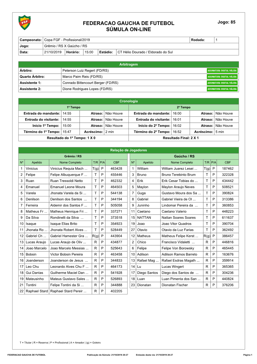 Federacao Gaucha De Futebol Súmula On-Line