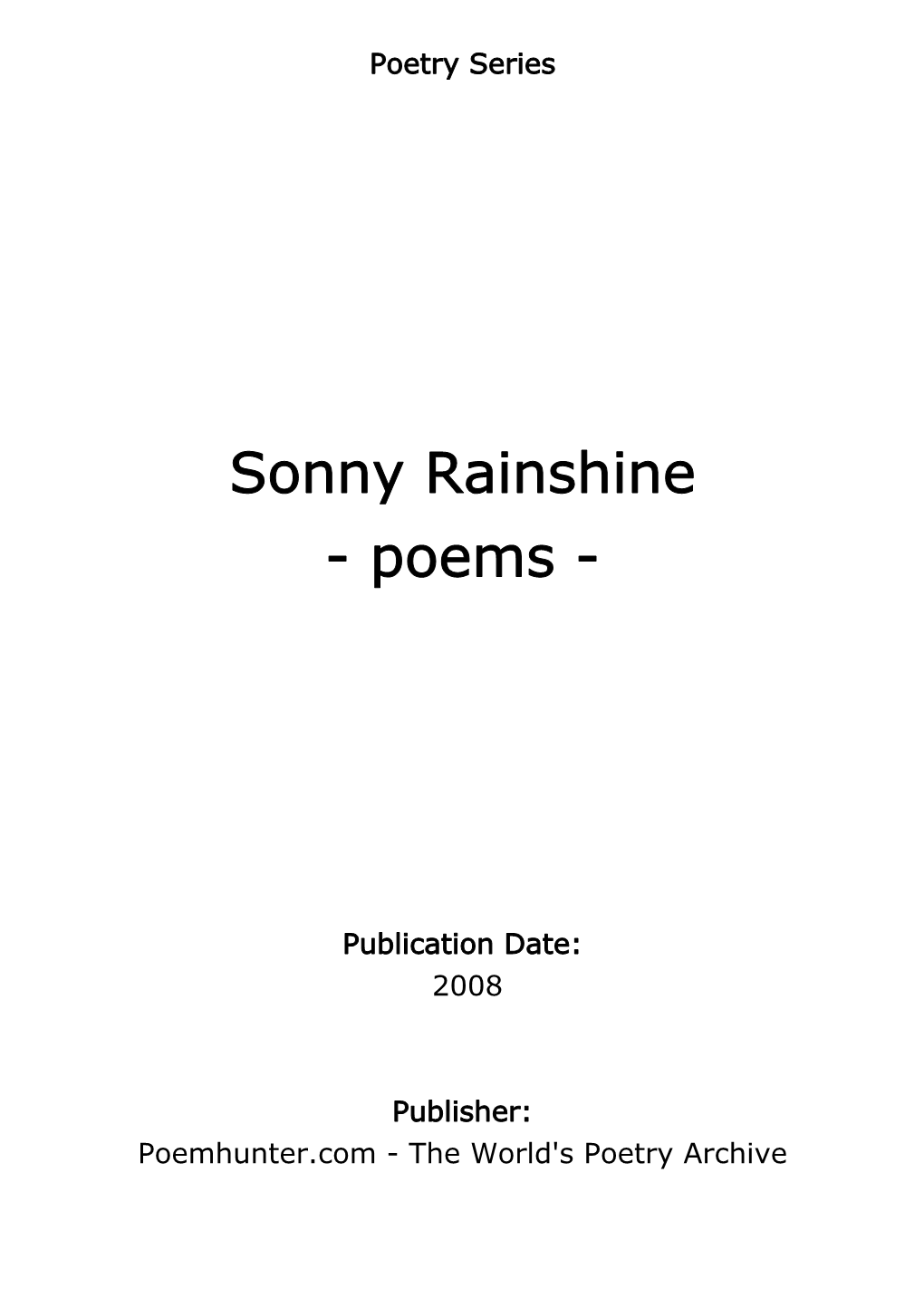 Sonny Rainshine - Poems