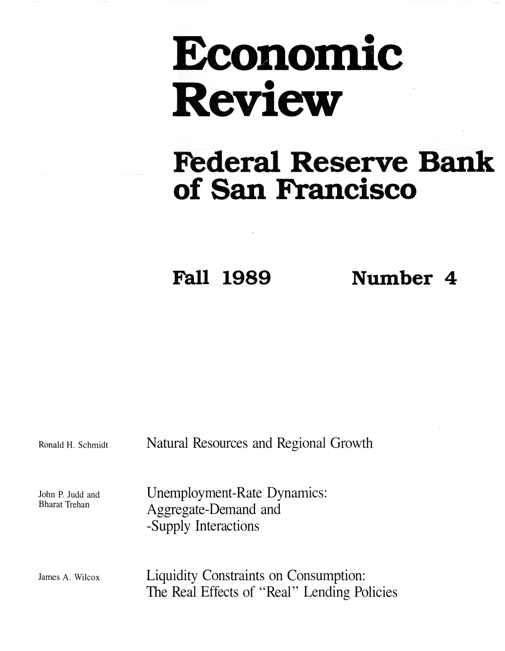 Kconomic Review Federal Reserve Bank of San Francisco