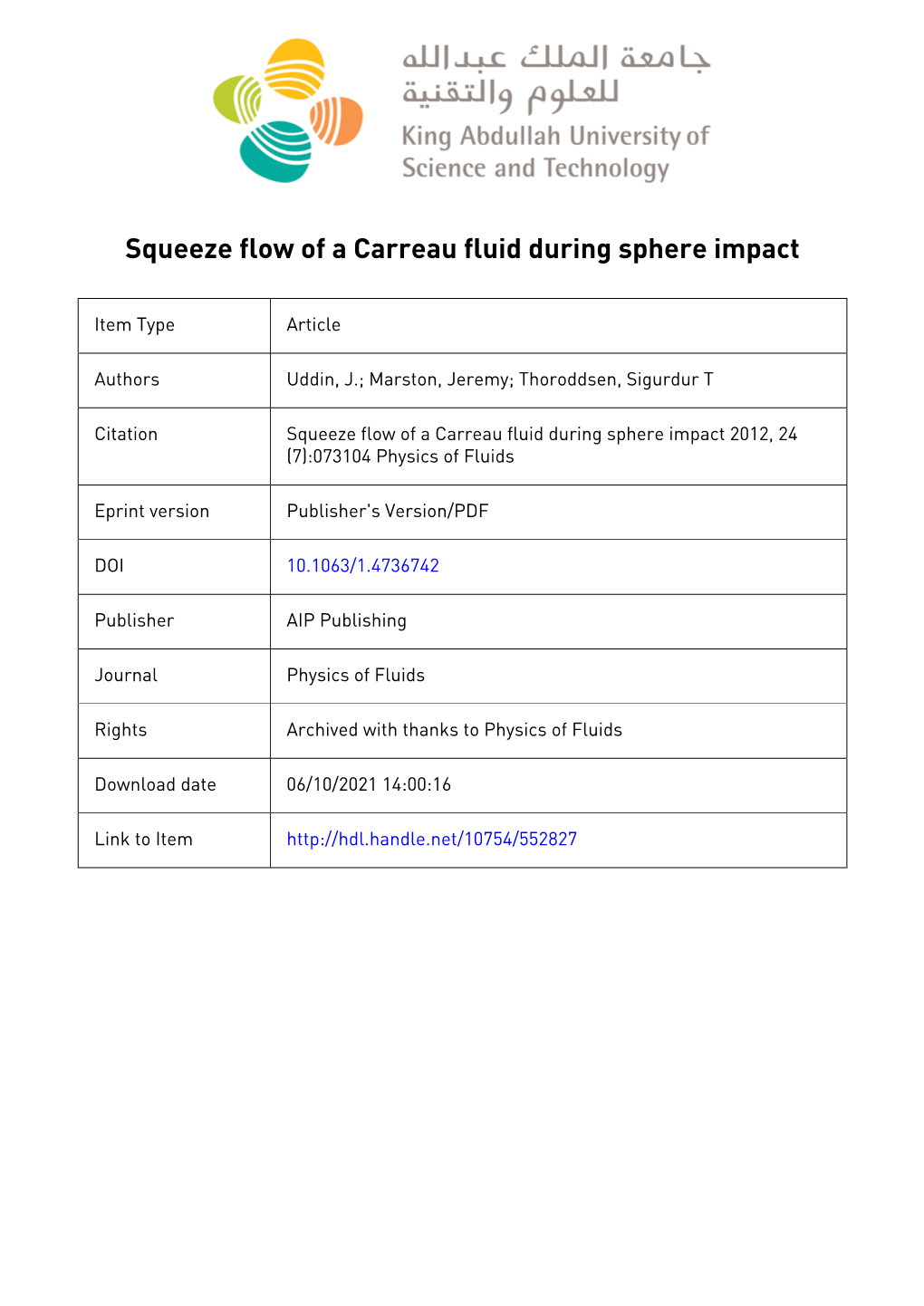 Squeeze Flow of a Carreau Fluid During Sphere Impact