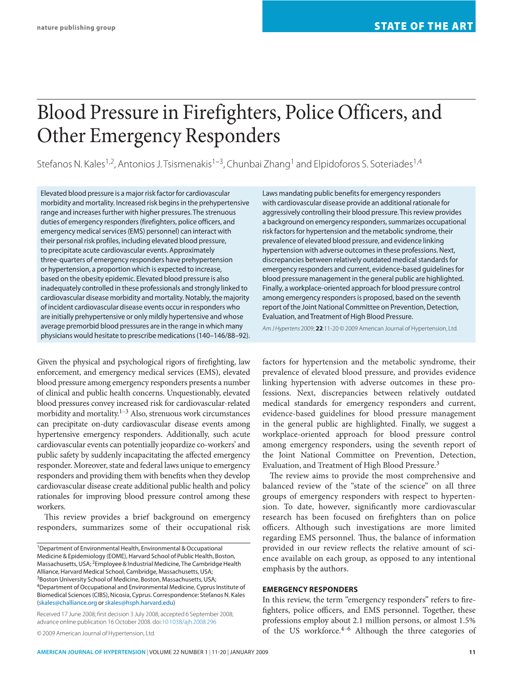 Blood Pressure in Firefighters, Police Officers, and Other Emergency Responders Stefanos N