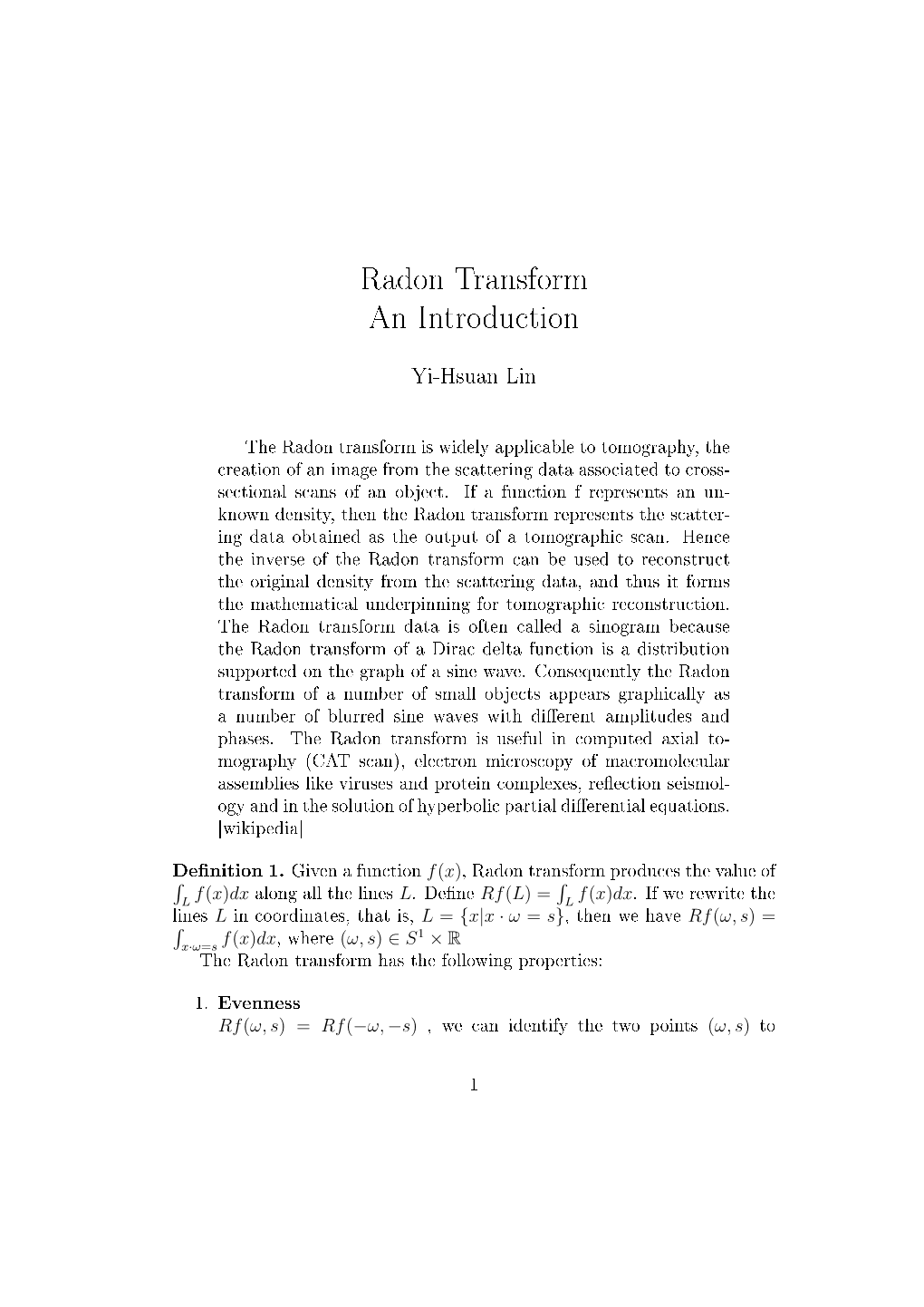 Radon Transform an Introduction