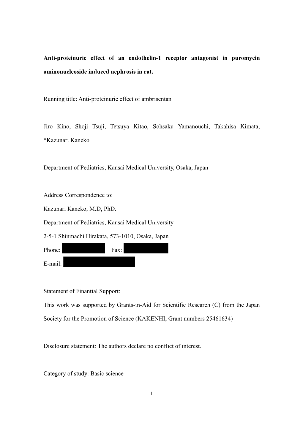 Anti-Proteinuric Effect of an Endothelin-1 Receptor Antagonist in Puromycin Aminonucleoside Induced Nephrosis in Rat