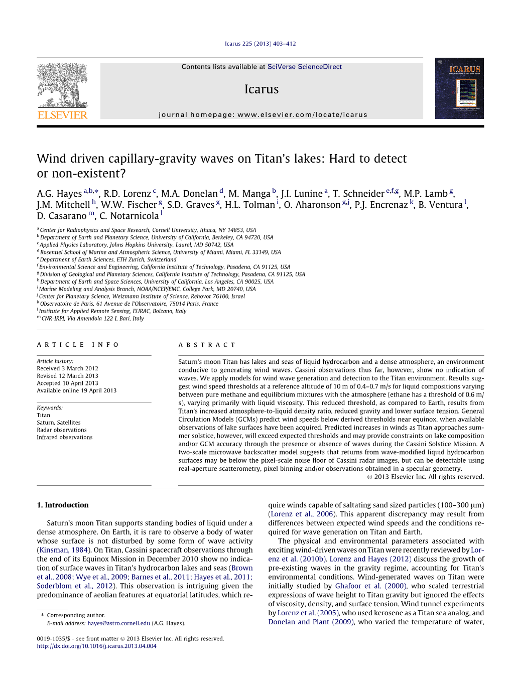 Wind Driven Capillary-Gravity Waves on Titanв€™S Lakes