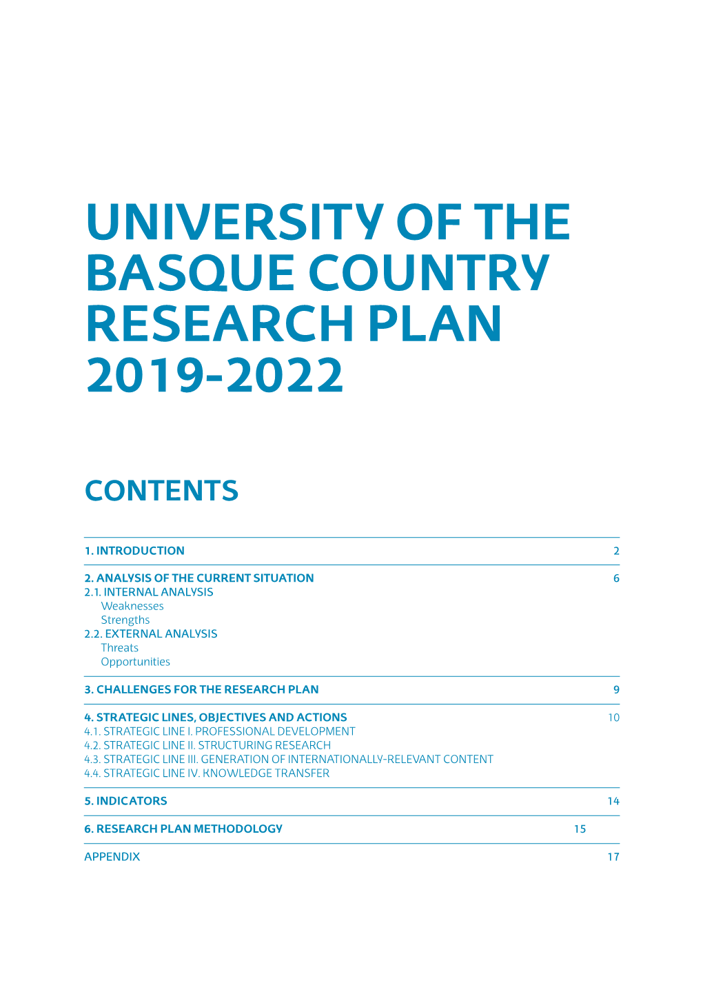 University of the Basque Country Research Plan 2019-2022