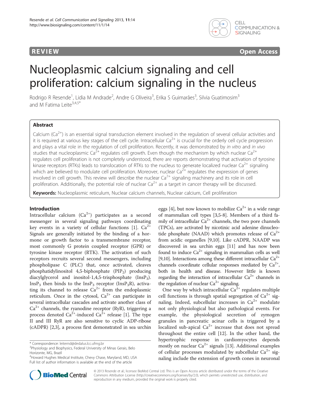 Nucleoplasmic Calcium Signaling and Cell Proliferation: Calcium Signaling