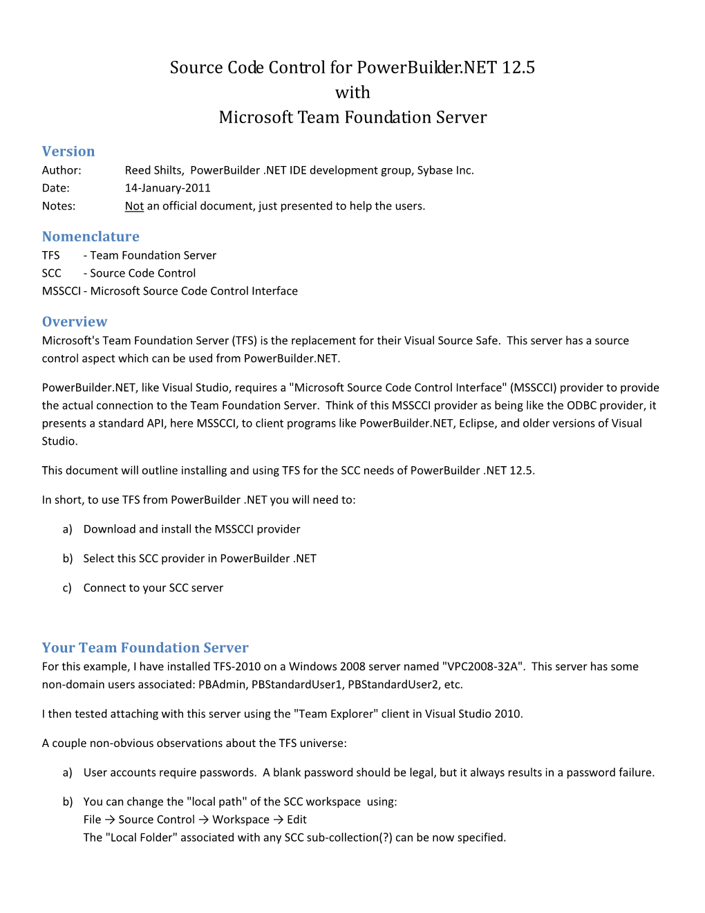 Source Code Control for Powerbuilder.NET 12.5 with Microsoft Team Foundation Server