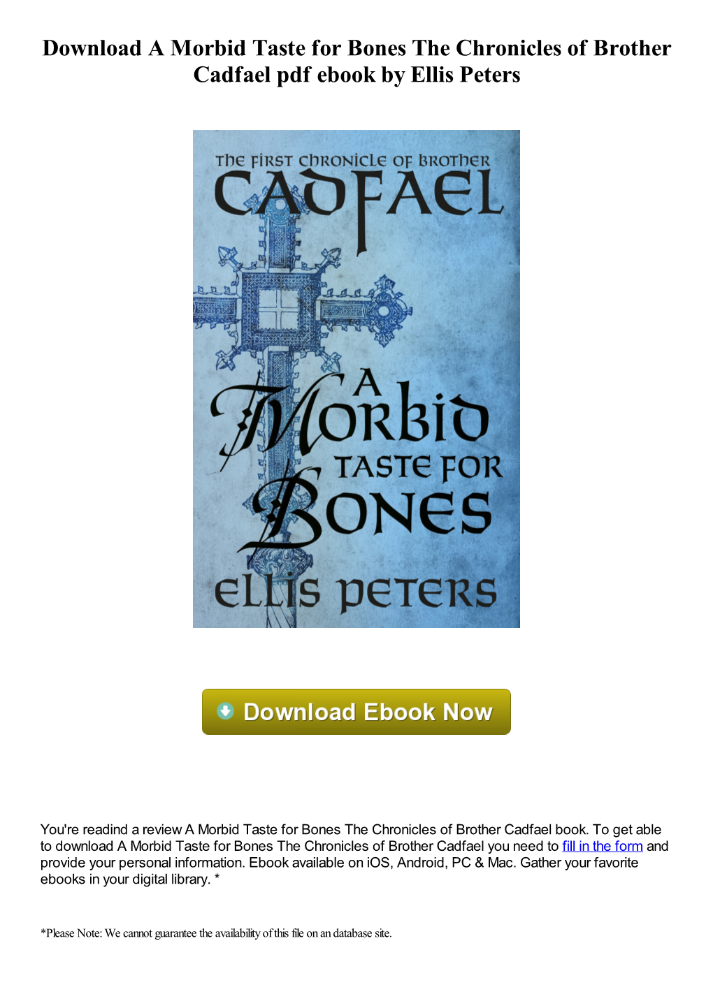 A Morbid Taste for Bones the Chronicles of Brother Cadfael Pdf Ebook by Ellis Peters