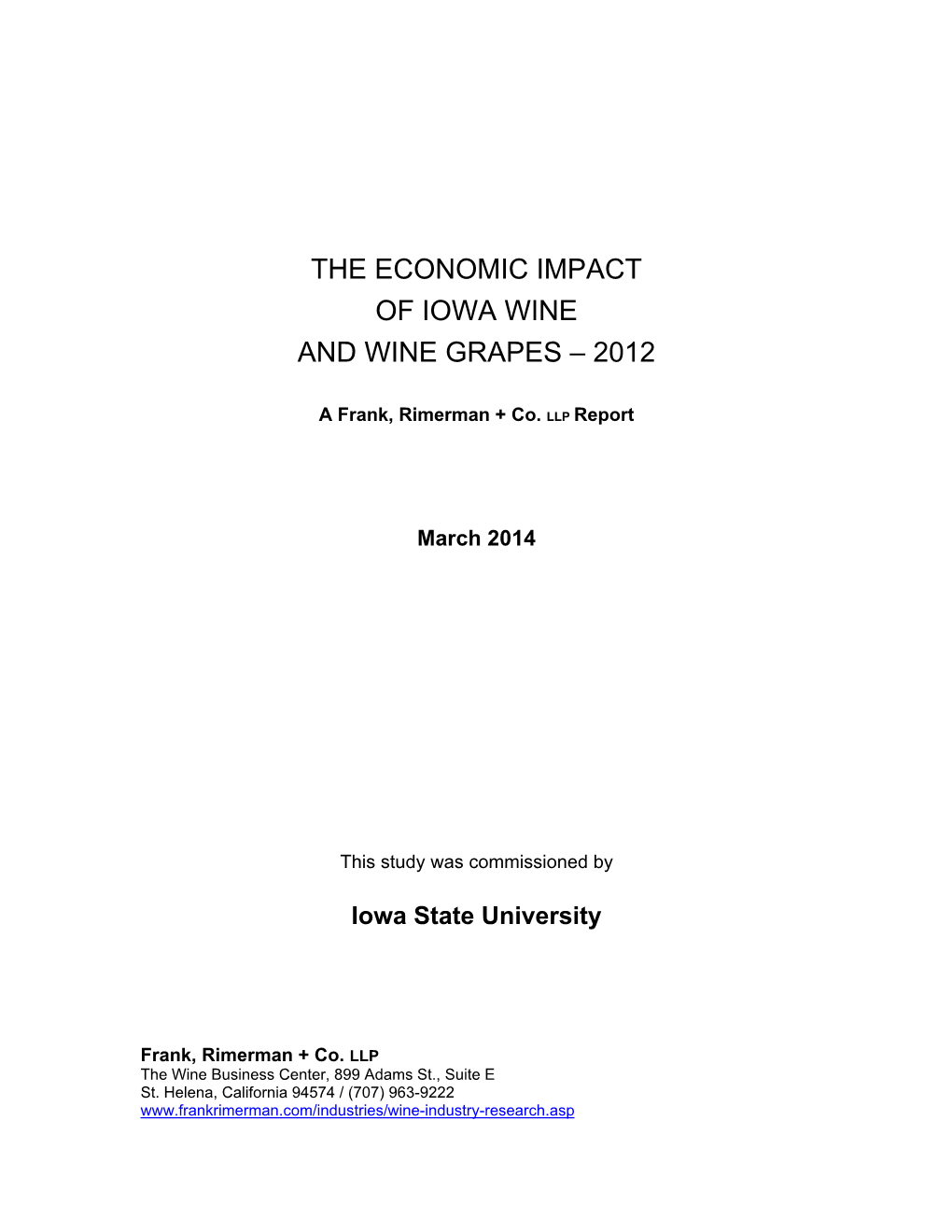 The Economic Impact of Iowa Wine and Wine Grapes – 2012