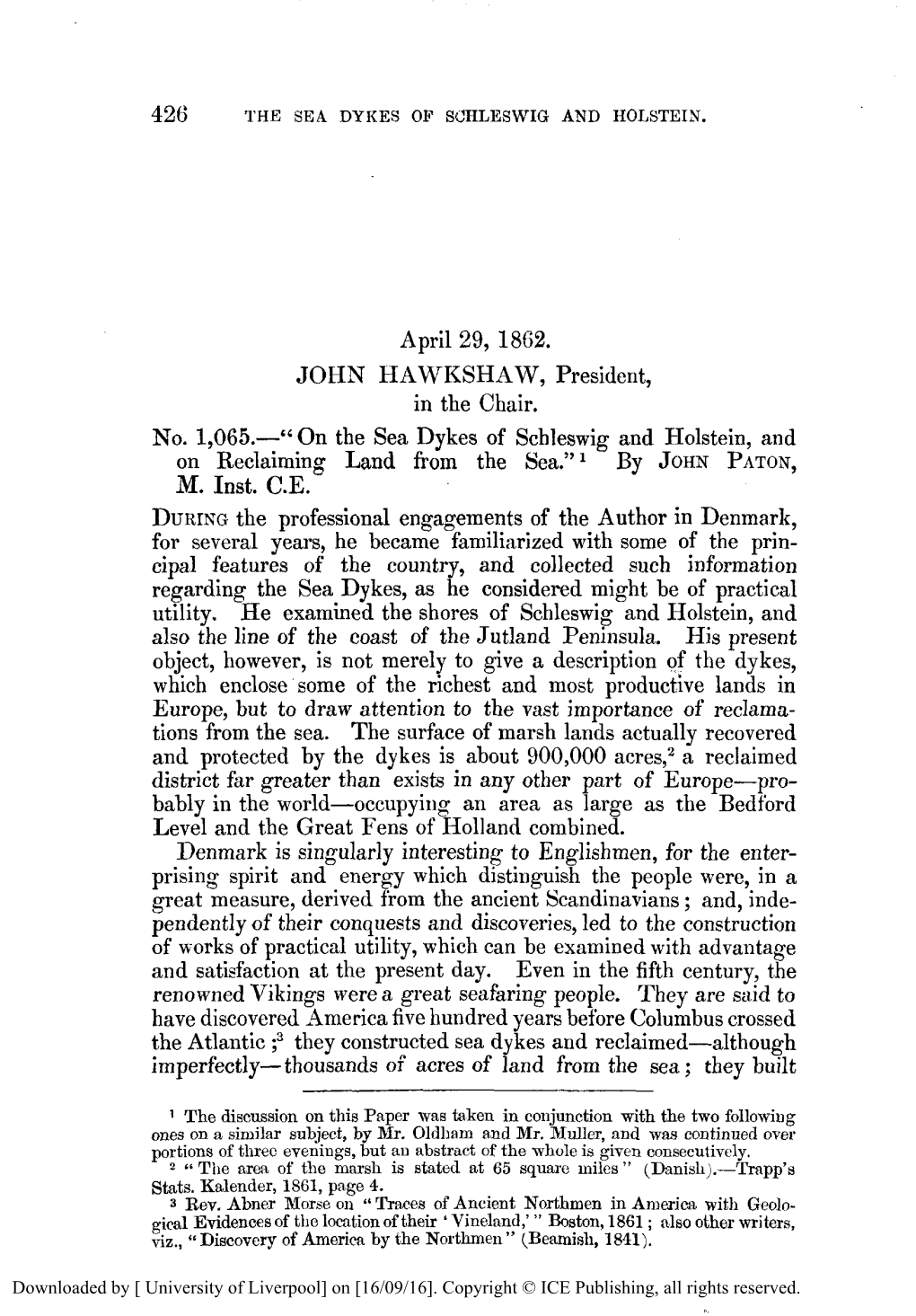 On the Sea Dykes of Schleswig and Holstein, and on Reclaiming Land from the Sea.” L by JOHNPATON, M