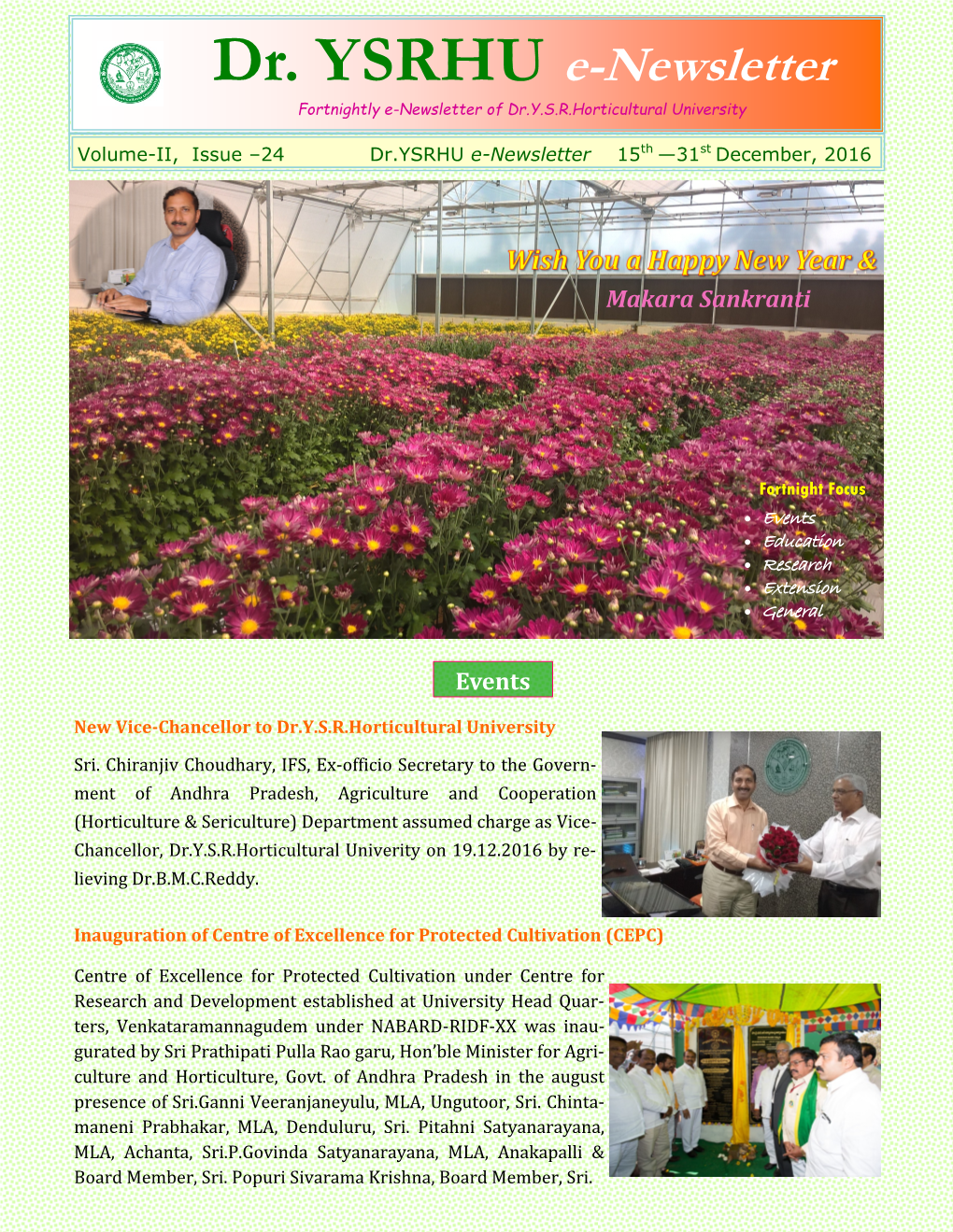 Dr. YSRHU E-Newsletter Fortnightly E-Newsletter of Dr.Y.S.R.Horticultural University