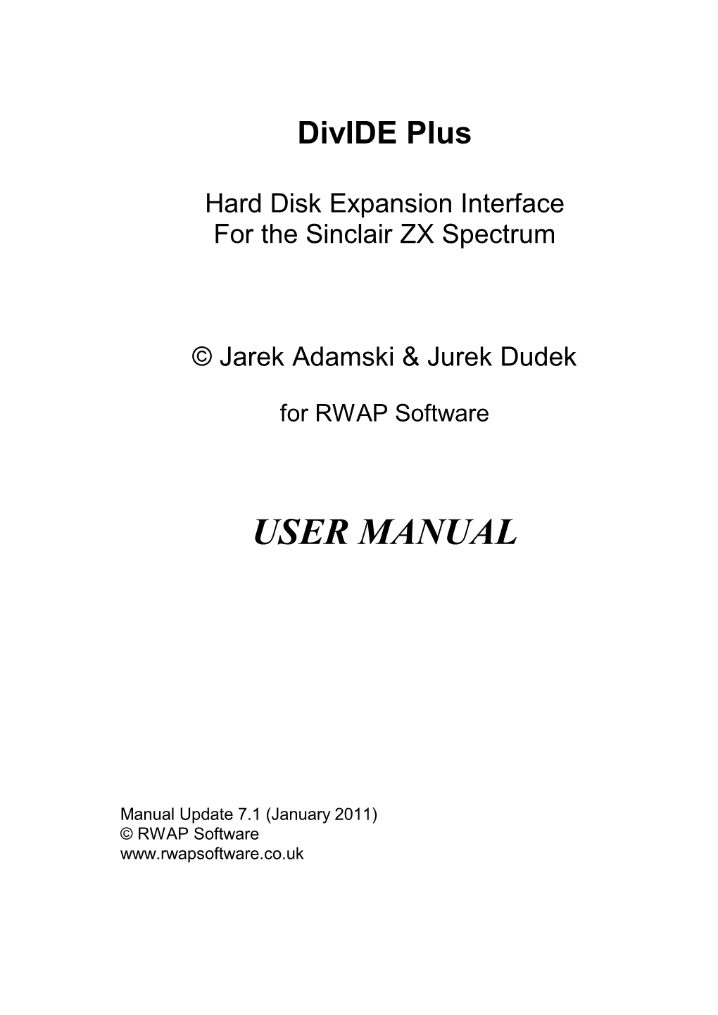 Sinclair ZX Spectrum Divide Plus User Manual