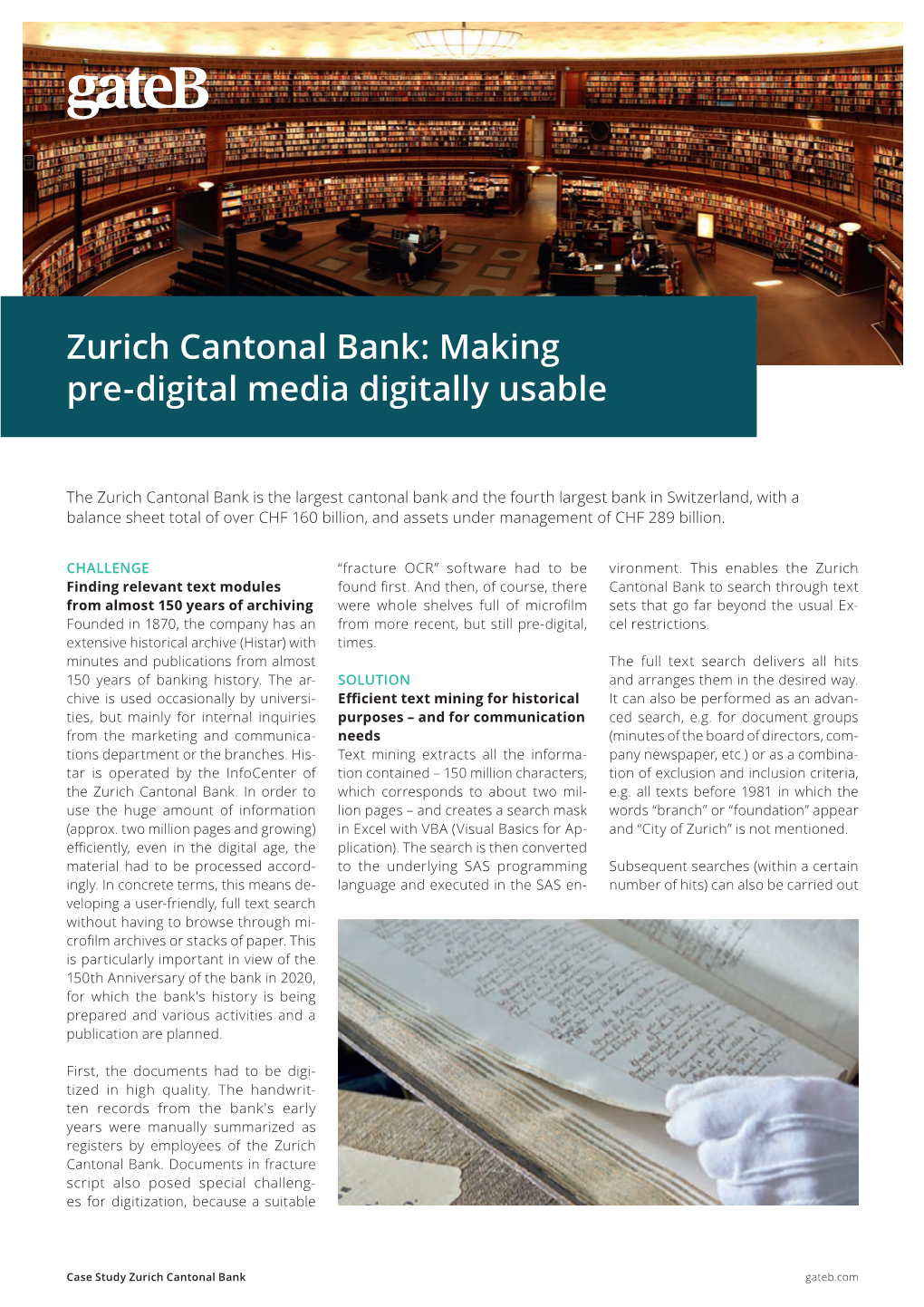 Zurich Cantonal Bank: Making Pre­Digital Media Digitally Usable