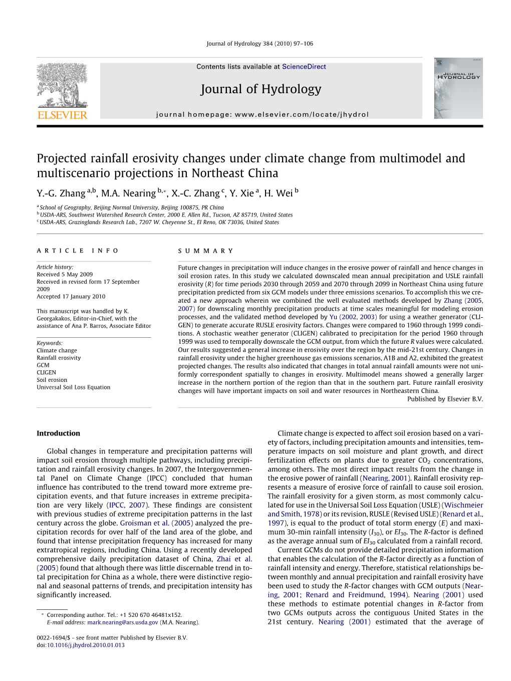 Projected Rainfall Erosivity Changes Under Climate Change from Multimodel and Multiscenario Projections in Northeast China
