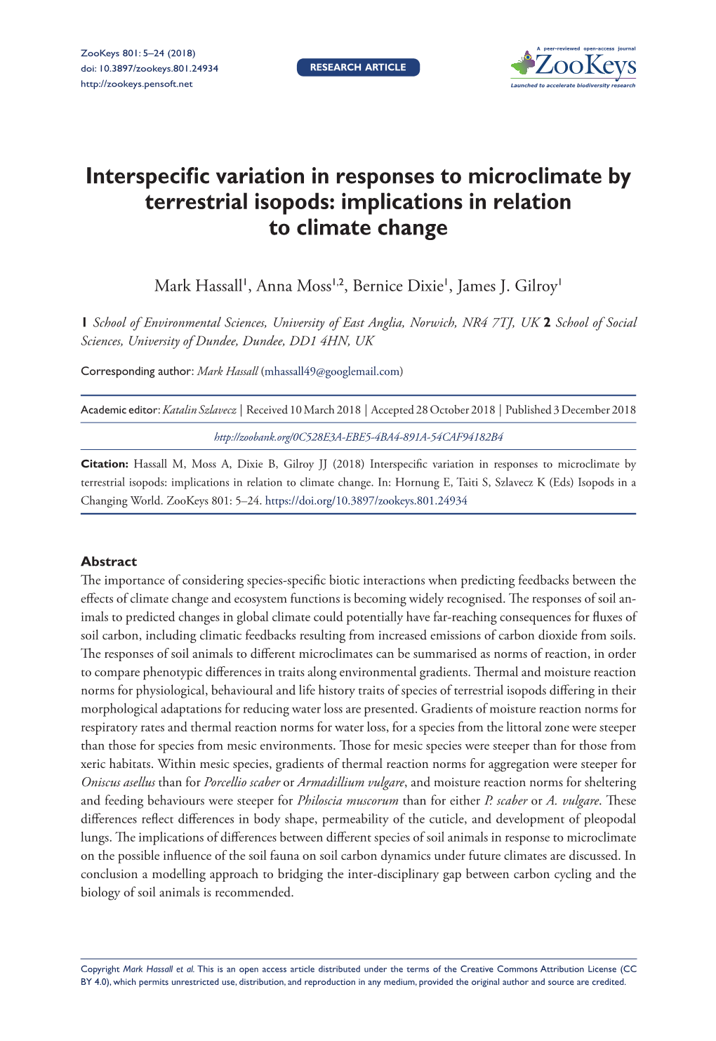 Interspecific Variation in Responses to Microclimate by Terrestrial Isopods: Implications in Relation to Climate Change
