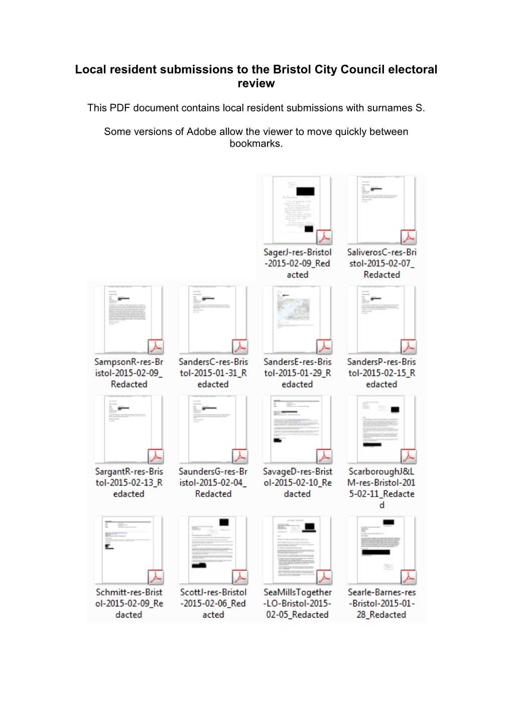 Local Resident Submissions to the Bristol City Council Electoral Review