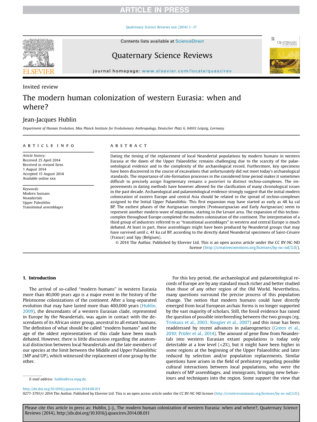 Quaternary Science Reviews Xxx (2014) 1E17