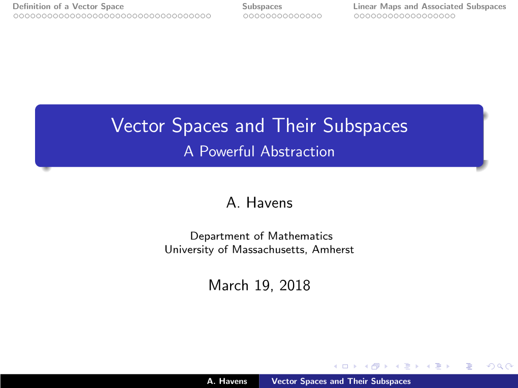 Vector Spaces and Their Subspaces a Powerful Abstraction