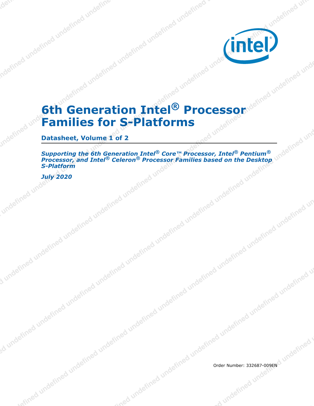 6Th Generation Intel® Processor Families for S-Platforms Datasheet