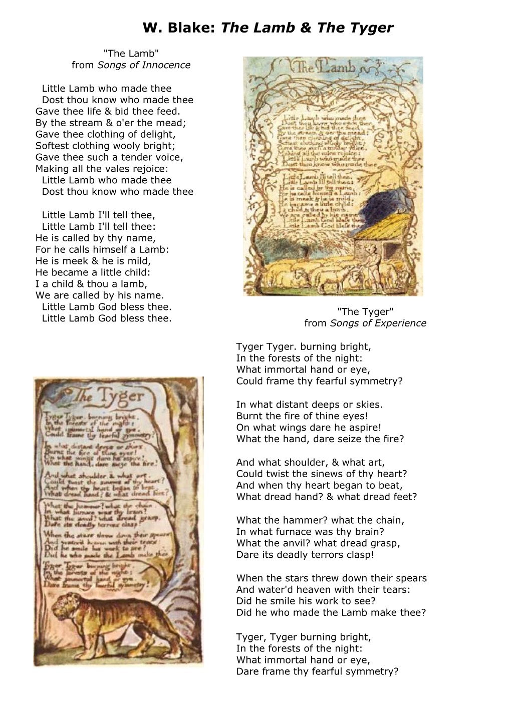 W. Blake: the Lamb & the Tyger