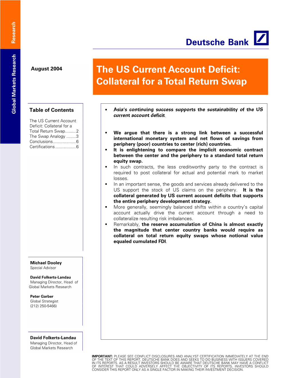 Collateral for a Total Return Swap