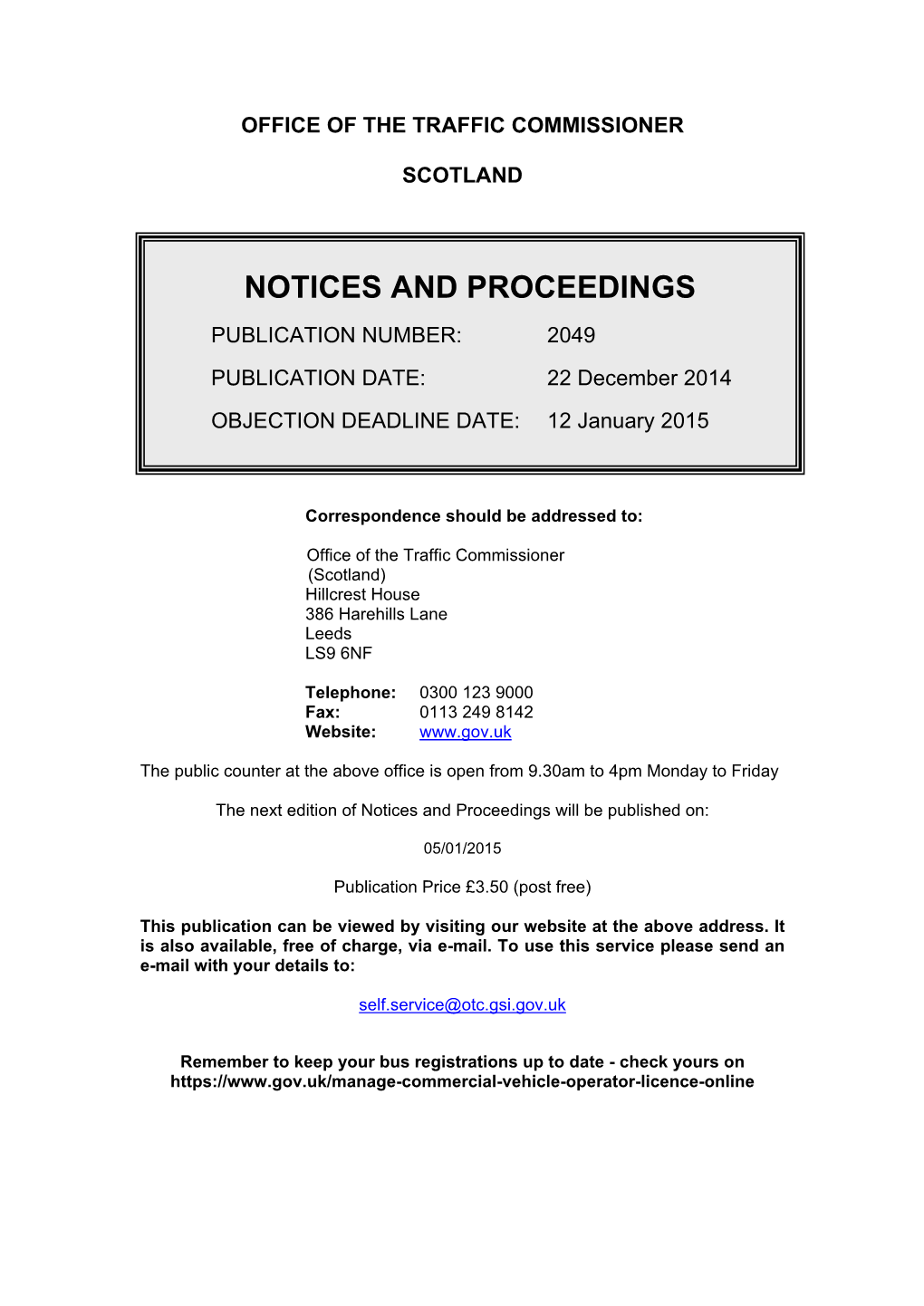 NOTICES and PROCEEDINGS 22 December 2014