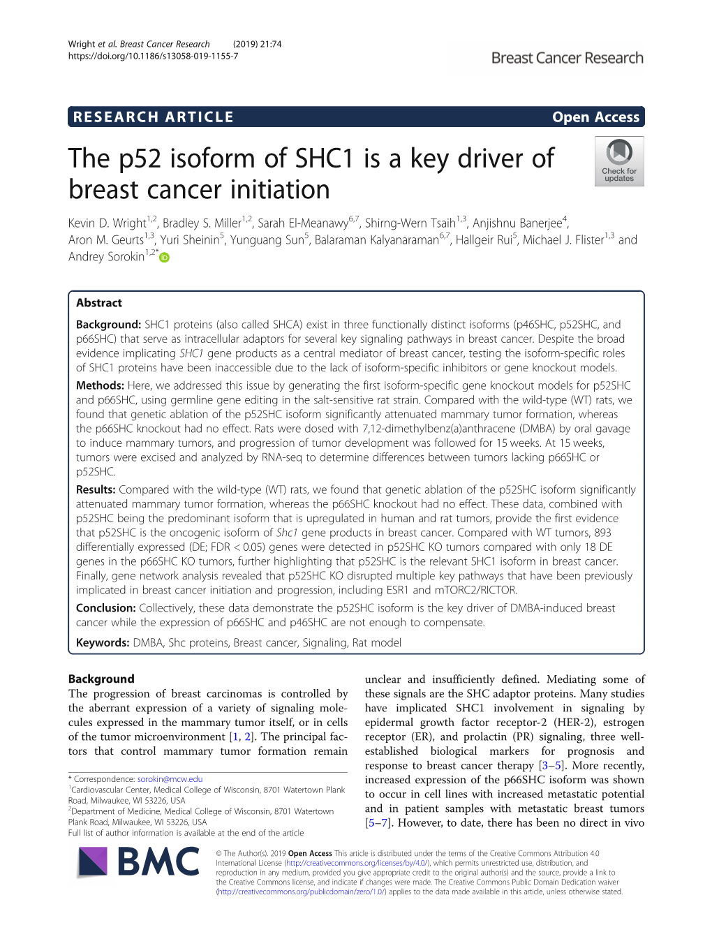 The P52 Isoform of SHC1 Is a Key Driver of Breast Cancer Initiation Kevin D