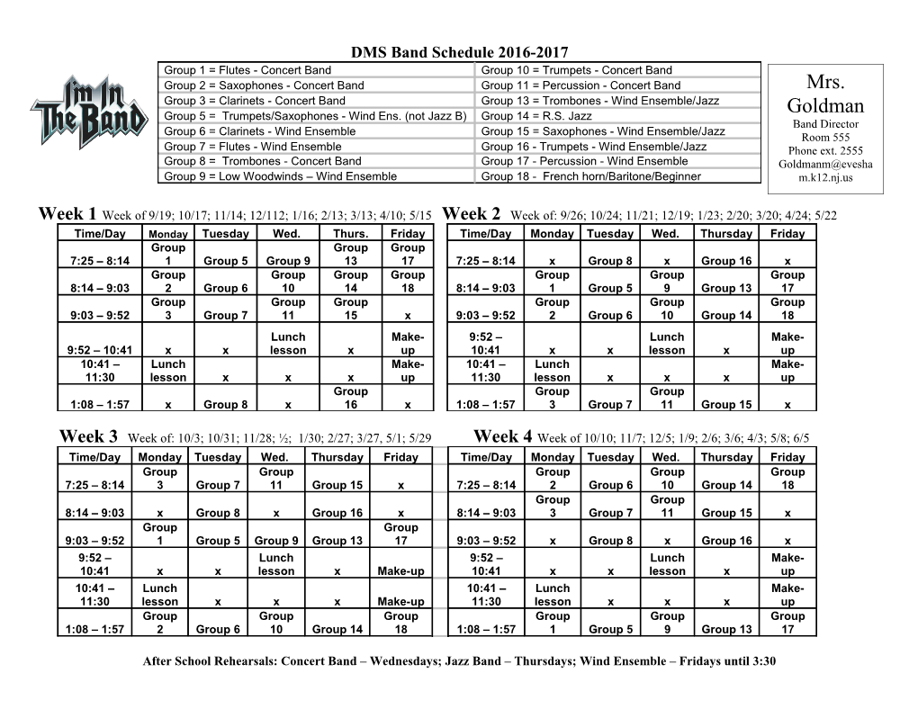 DMS Band Schedule 2016-2017