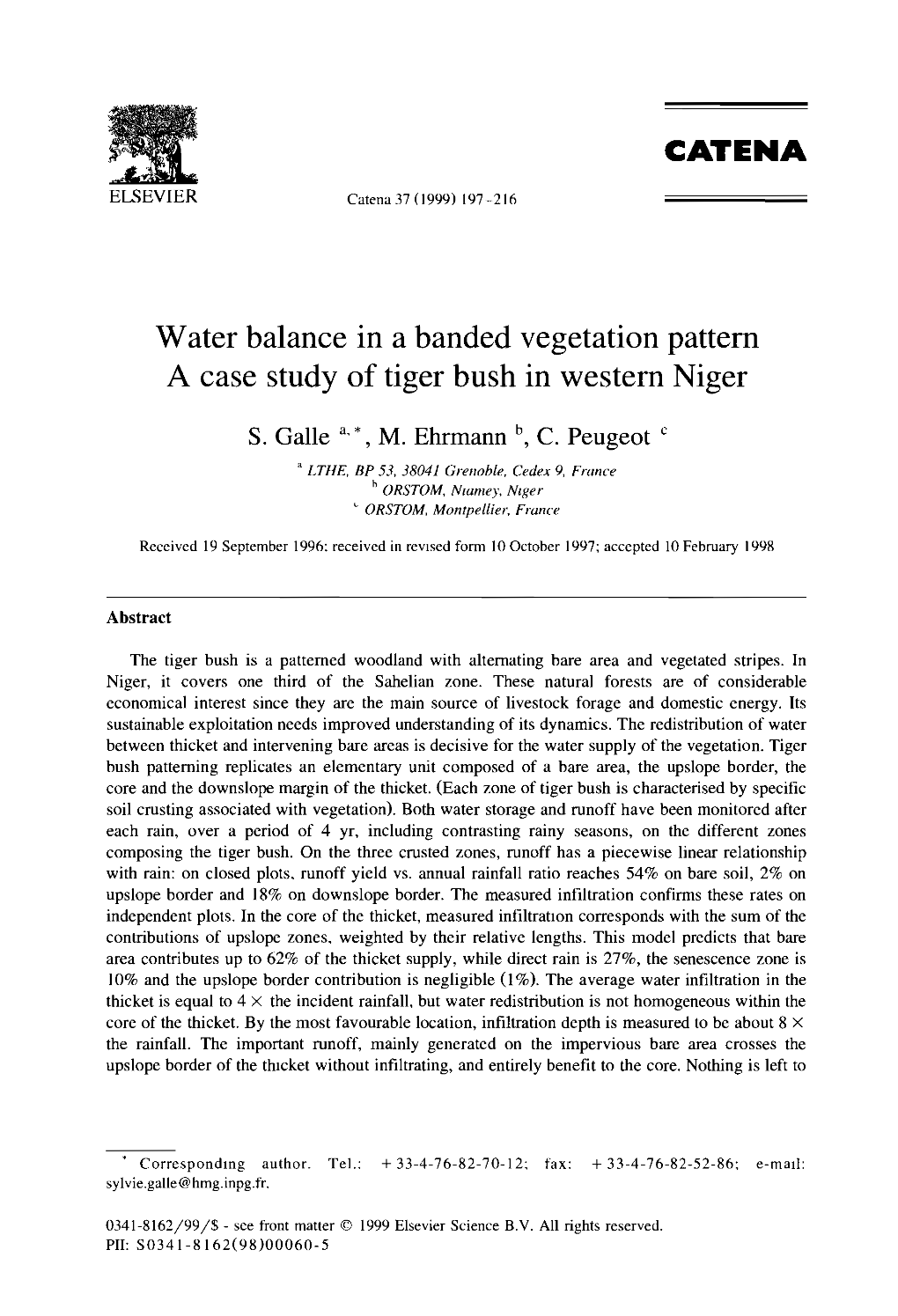 Water Balance in a Banded Vegetation Pattern : a Case Study of Tiger Bush