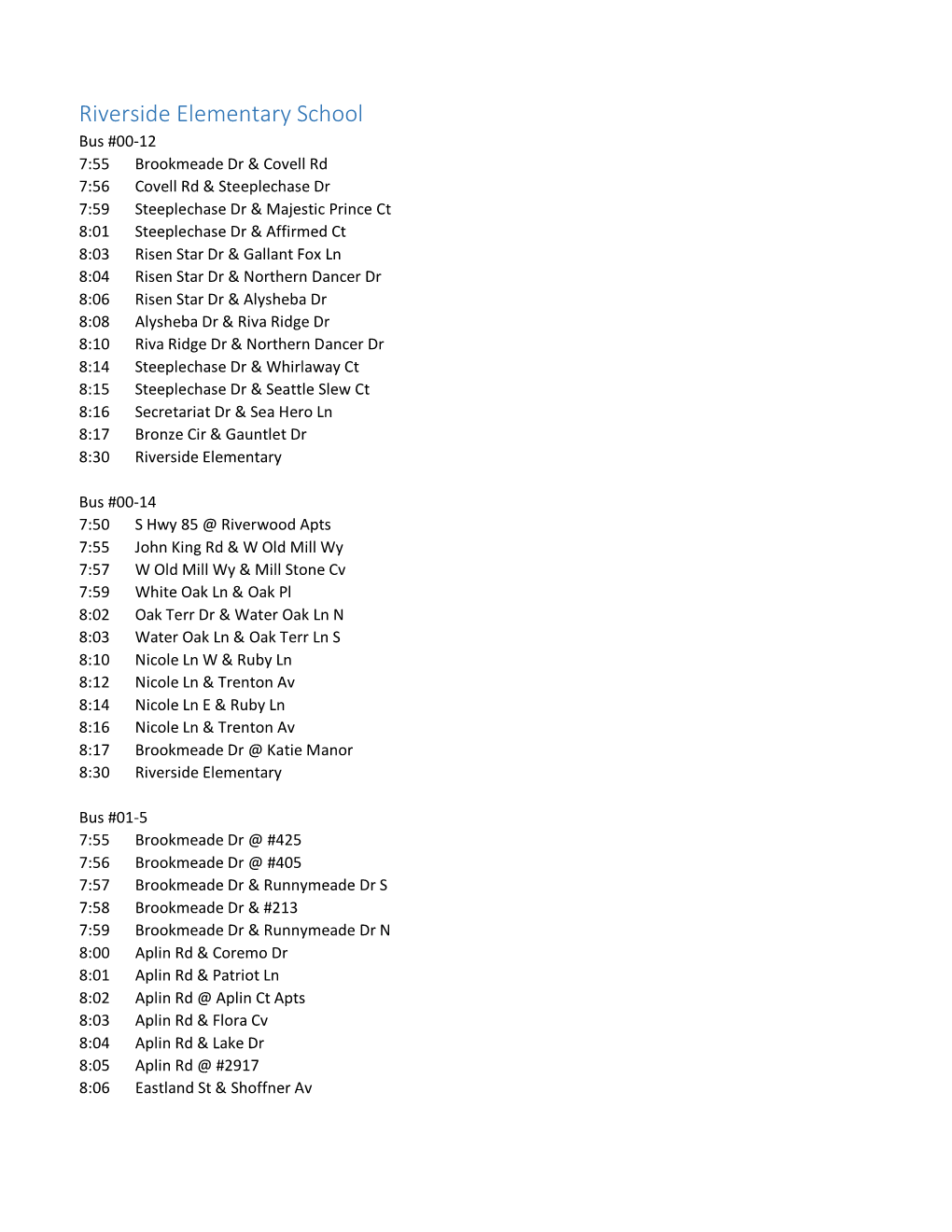 Riverside Bus Schedules