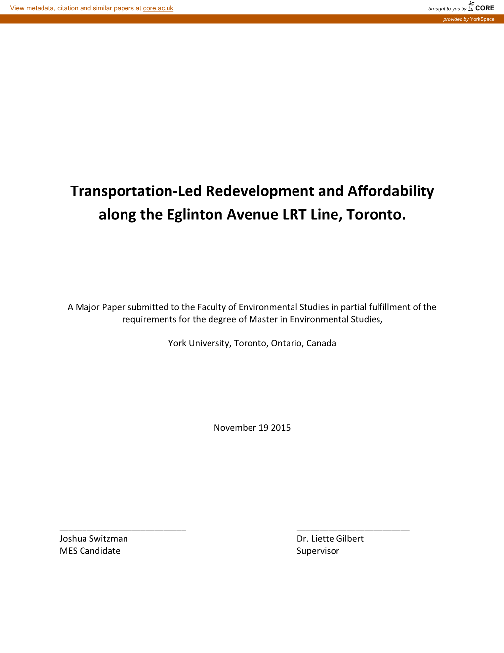 Transportation-Led Redevelopment and Affordability Along the Eglinton Avenue LRT Line, Toronto