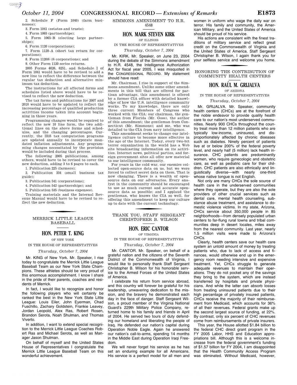 CONGRESSIONAL RECORD— Extensions of Remarks E1873 HON