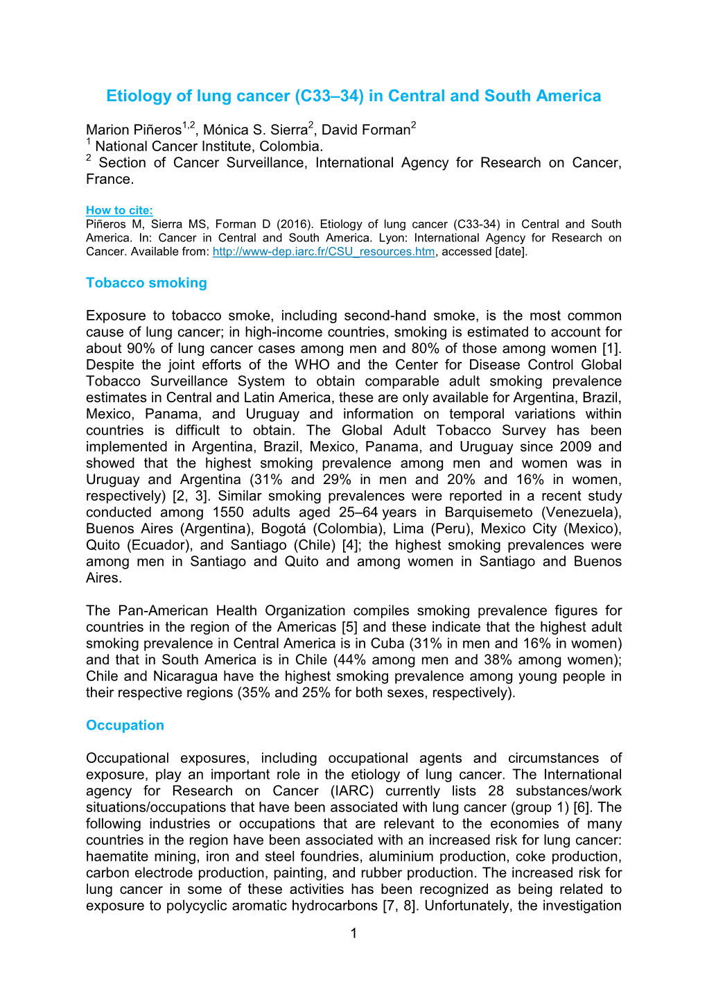 Etiology of Lung Cancer (C33–34) in Central and South America