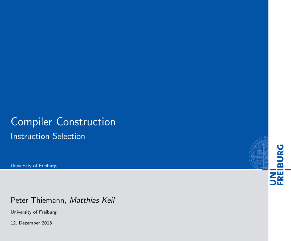 Compiler Construction Instruction Selection