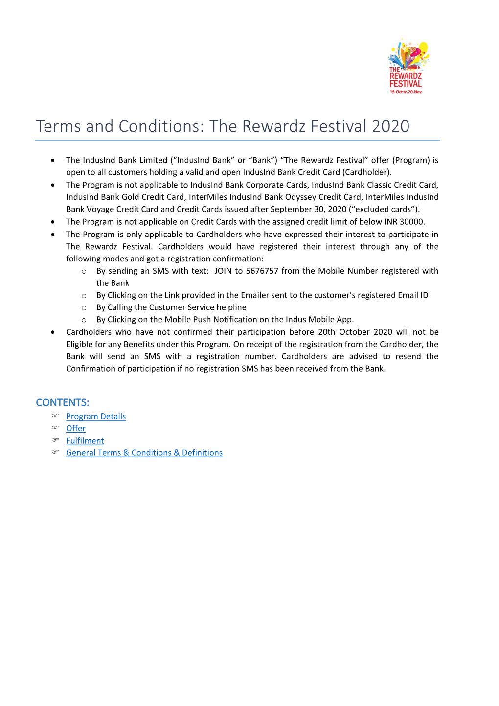 Terms and Conditions: the Rewardz Festival 2020